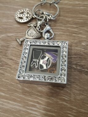 Rhinestone Square Glass Floating Charm Locket Necklace Fashion Theme Charms